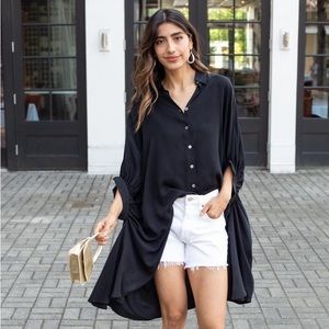 Pinch hi lo button up blouse